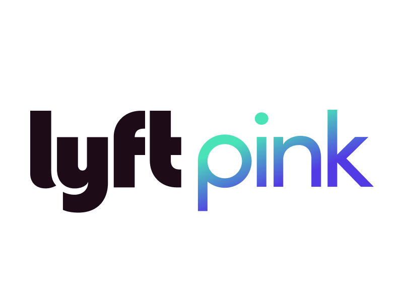  Lyft pink logo image with "lyft" in black and "pink" in a blue and green gradient font.